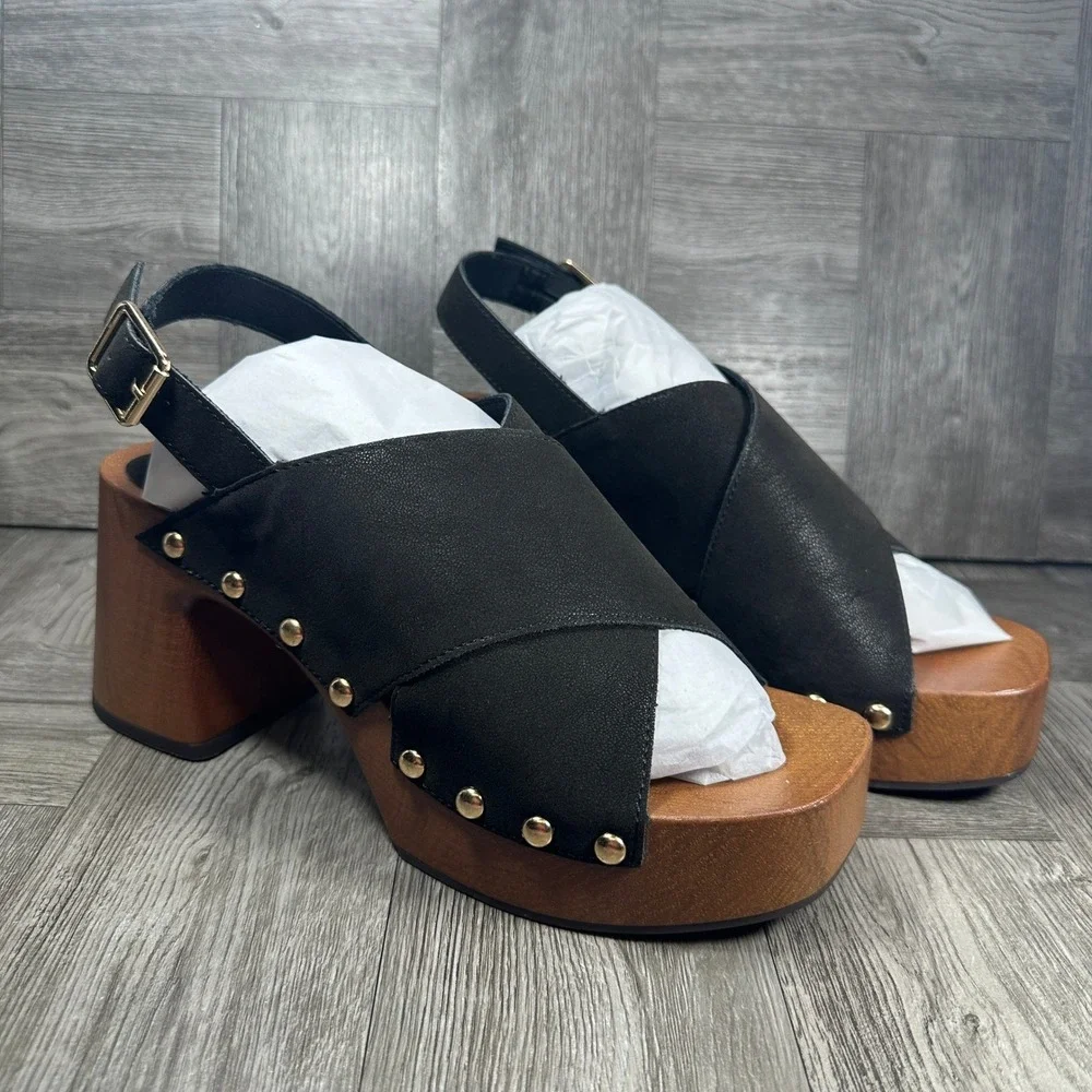 MIA Liarra Platform Clog Sandals Women 7 Black Studded Slingback NEW